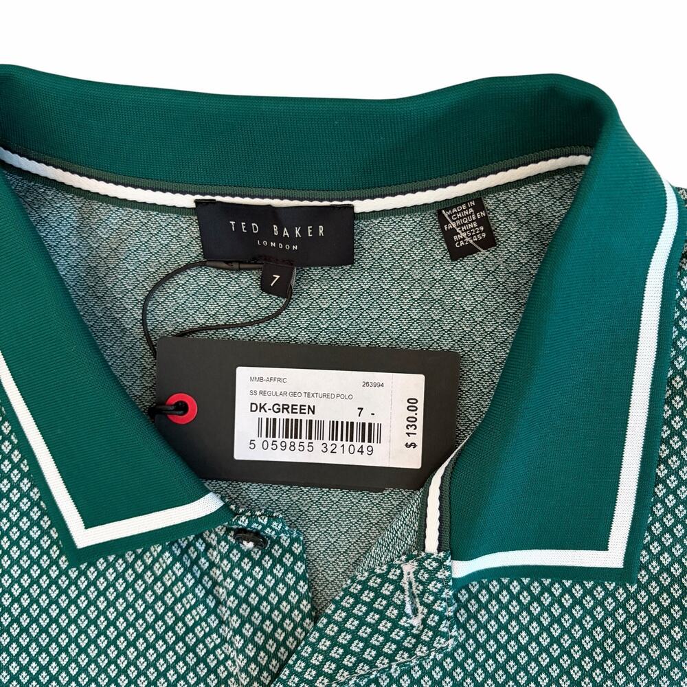 Ted Baker Geo Textured Short Sleeve Polo Shirt Regular Dark Green Sz7 US 3XL NEW - Picture 9 of 15